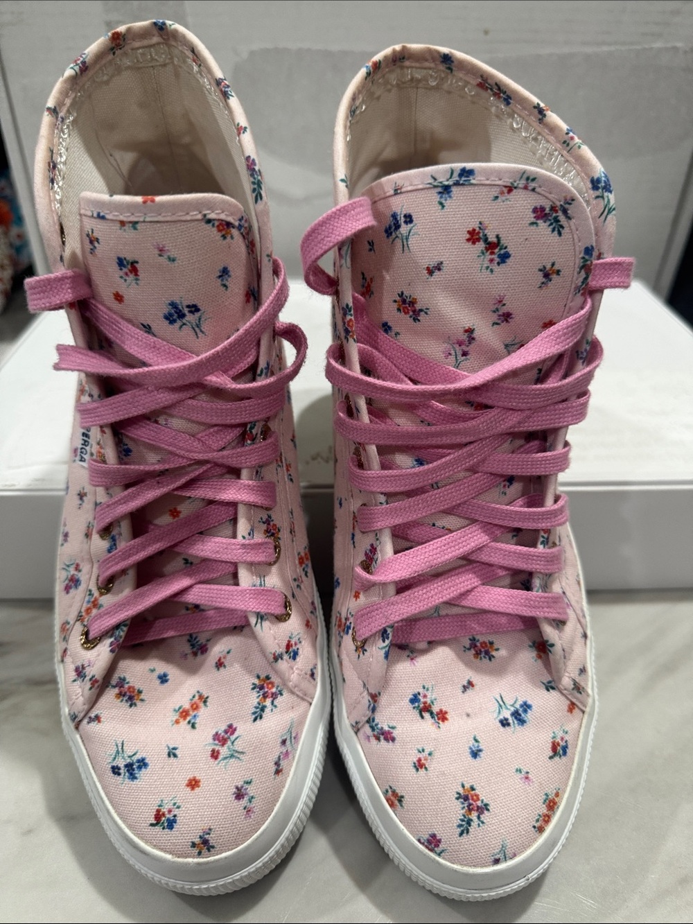 Superga Pink Floral High-Top Sneakers - Picture 7 of 13